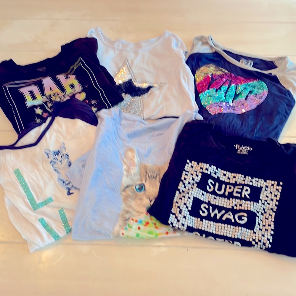 Back to School Bundle, Set of 6 Girls Graphic T-Shirts, sz 10-12